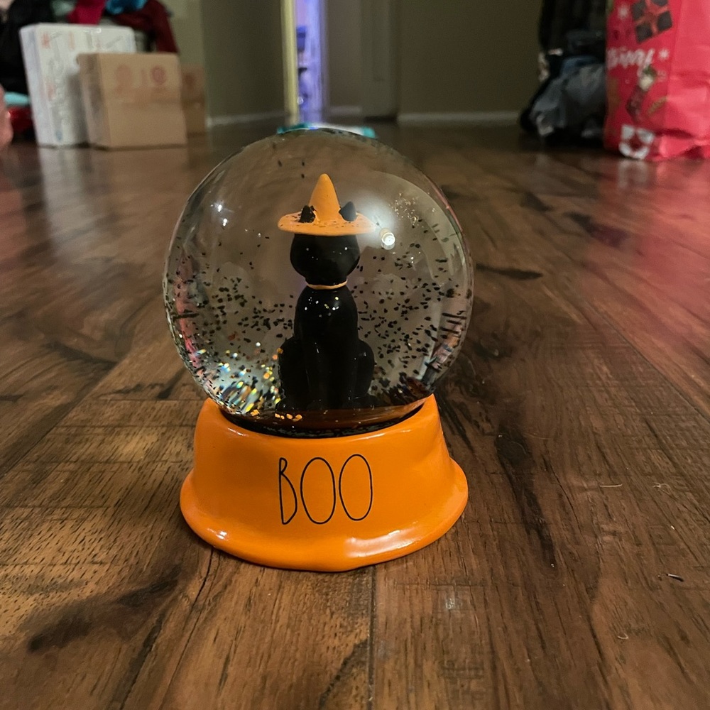 Rae Dunn black cat boo snow globe